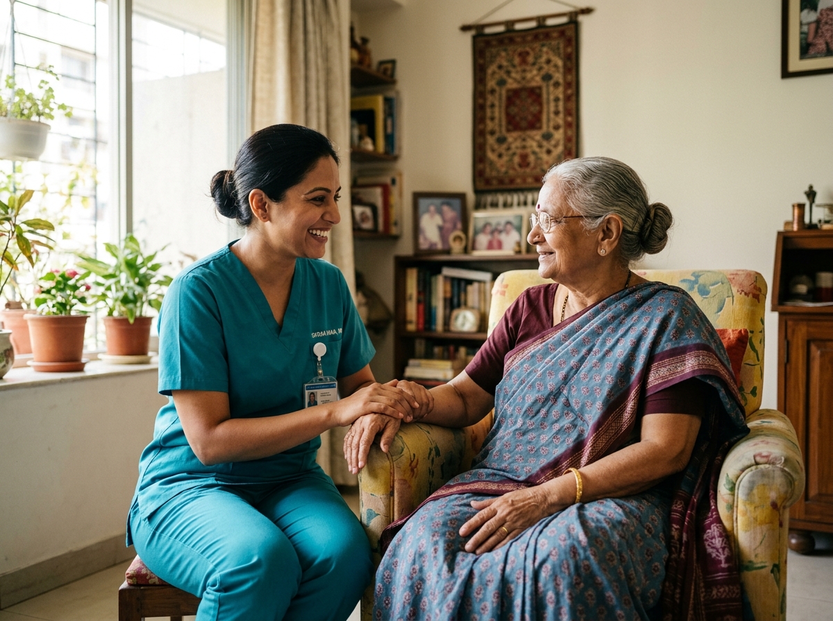 Arovia healthcare professional providing compassionate home nursing care to an elderly patient